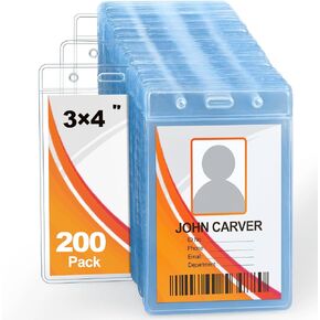 50 Pcs No Zipper ID Name Badge Holder 3 x 4 Inches Clear Plastic Vertical ID Card Holder