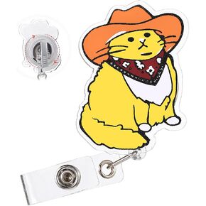 Funny Badge Reels Retractable Badge Holder Clips, Cute Animal Cowboy Cat Nurse Badge Reel with Allligator Clip for Nurse Nursing Student Medical Assistant Hospital Office Work Accessories