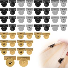 24 Sets Magnetic Snaps, Magnetic Buttons Sew On Clasps Snap Fastener Magnets No-Sew Closure for Purses Bags Totes Clothes Leather Sewing Craft (Dark Gray, Gold, Silver)