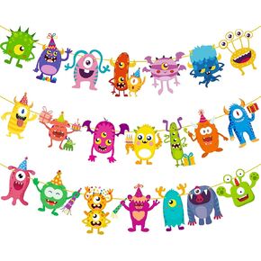 Little Monster Banner & Garland - Monster Theme Party Supplies for Birthday & Baby Shower