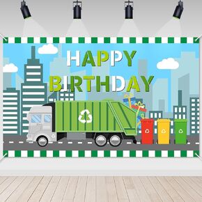 Avezano Garbage Truck Birthday Backdrop for Kids Trash Truck Birthday Party Supplies Green Garbage Truck Happy Birthday Decorations Banner 70.8 x 43.3 Inch