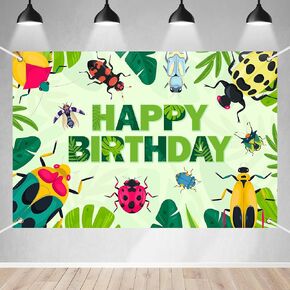Bugs Happy Birthday Party Banner Backdrop Cartoon Ladybug Cute Insect Green Plants Theme Background Decor for Kids Boys Girls Birthday Party Baby Shower Photo Booth Favors Supplies 70.8x47.2in-BECKTEN