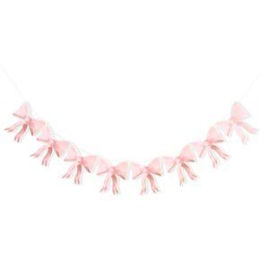 Wawuo Pink Bow Banner لعيد الميلاد الأول ، كعكة القوس الوردي توبيبر ، عيد ميلاد الفتاة الوردية الأولى ، زخرفة الحفلات تحت عنوان Coquette