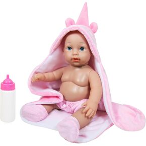Lissi: Baby Doll Gia - 12" Pink Unicorn Hood - Sleeping Blanket, Bottle, Hat, Removable Outfit, Hard Body Doll, Nurturing Pretend Play, Kids Ages 2+