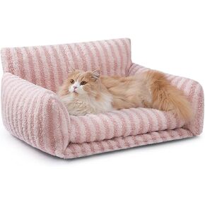 Hollypet Cat Bed Fluffy Plush Mutifuctional Double-Layer Soft Pet Couch Orthopedic Sofa Nest Beds for Small Cats and Dogs, Pink (21x15x8 inch)