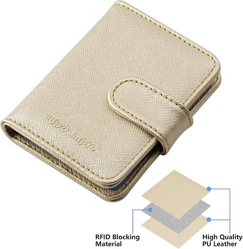 Wisdompro Credit Card Holder, Slim Leather RFID Blocking Wallet Debit Card Protector Organizer Case (20 Card & 7 Memory Card Slots)-Vertical Gold in Kuwait