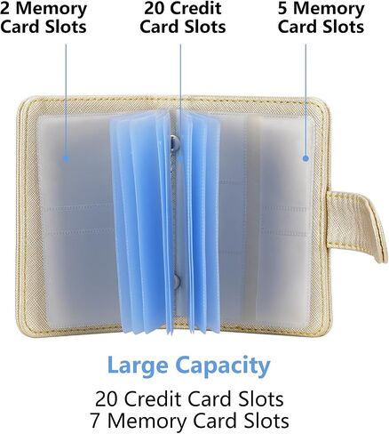 Wisdompro Credit Card Holder, Slim Leather RFID Blocking Wallet Debit Card Protector Organizer Case (20 Card & 7 Memory Card Slots)-Vertical Gold in Kuwait
