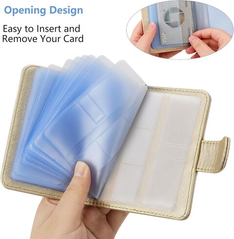 Wisdompro Credit Card Holder, Slim Leather RFID Blocking Wallet Debit Card Protector Organizer Case (20 Card & 7 Memory Card Slots)-Vertical Gold in Kuwait