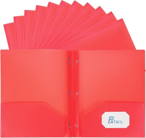 PATIKIL Pocket Folders with Prongs, 12 Pcs Heavy Duty Plastic Paper Folders with 3 Fasteners Pocket Paper File Folders Fit Letter Size Paper for Resume Documents Files Letters, Pink in Saudi Arabia