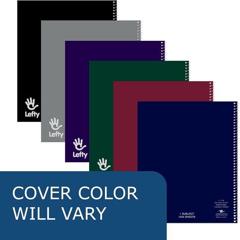 Roaring Spring Lefty Spiral Notebook, College Ruled One Subject Left Handed Notebook with Double Pocket, 11" x 9", 100 Sheets, Assorted Color Covers in Saudi Arabia