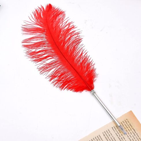 Beautiful Ostrich Feather Ballpoint Pen-Writing Quill Pen Wedding Reception Pen Set (Wine Red) in Kuwait
