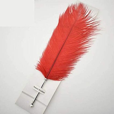 Beautiful Ostrich Feather Ballpoint Pen-Writing Quill Pen Wedding Reception Pen Set (Wine Red) in Kuwait