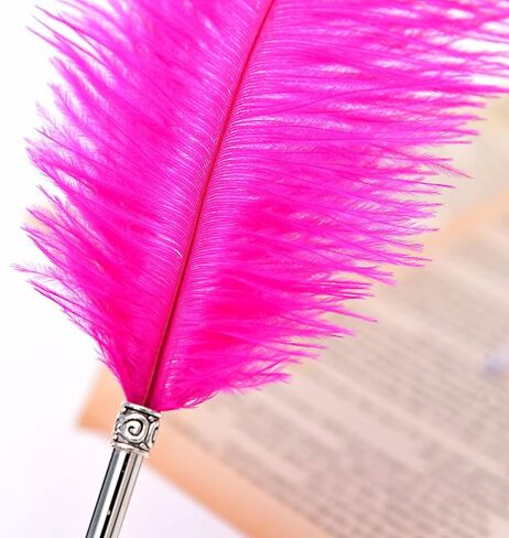 Beautiful Ostrich Feather Ballpoint Pen-Writing Quill Pen Wedding Reception Pen Set (Wine Red) in Kuwait