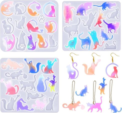 Cat Resin Molds, Silicone Keychain Mold Jewelry Epoxy Molds Cute Animal Casting Mold for DIY Necklace Pendant Charm, Gifts for Women Girls in Saudi Arabia