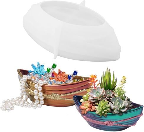 Boat Shape Resin Mold Storage Silicone Mold Trinket Box Mold Jewelry Storage UV Epoxy Pirate Ship Resin Casting Mold for DIY Crafts Ornament Marine Theme Making in Kuwait
