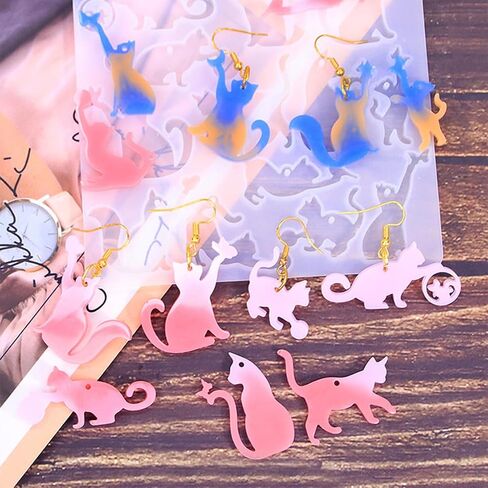 Cat Resin Molds, Silicone Keychain Mold Jewelry Epoxy Molds Cute Animal Casting Mold for DIY Necklace Pendant Charm, Gifts for Women Girls in Saudi Arabia