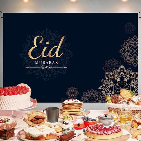 Ramadan Backdrop Decorations Eid Mubarak Banner Ramadan Photo Background for Home Indoor Outdoor Ramadan Party Decorations Supplies 70.8 x 47.2 Inch (Dark Blue) in Saudi Arabia