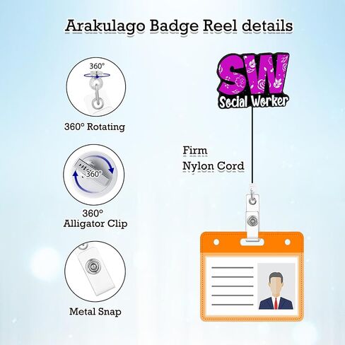 SW Social Worker Badge Reel Retractable Nursing Nurse Badge Holder with ID Clip Accessories RN CNA Doctor Hospital Medical Assistant Glitter Acrylic Name Badge Clip ID Card Gj67I6 in Kuwait