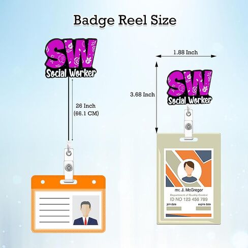 SW Social Worker Badge Reel Retractable Nursing Nurse Badge Holder with ID Clip Accessories RN CNA Doctor Hospital Medical Assistant Glitter Acrylic Name Badge Clip ID Card Gj67I6 in Kuwait