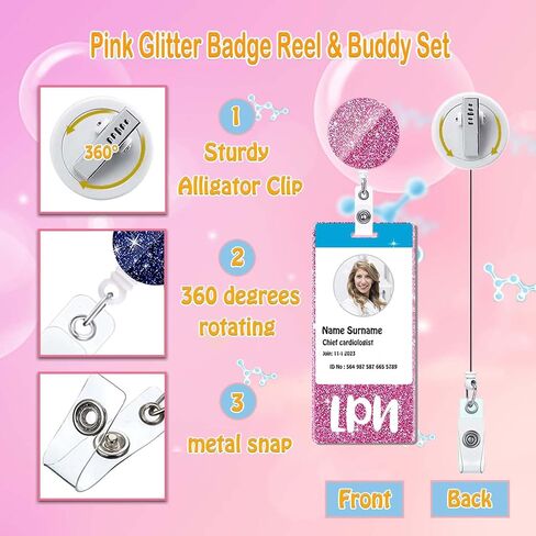 LPN Badge Card and Badge Reel Set LPN Badge Buddy Purple Nurse Vertical Badge Buddies Badge Reels Retractable for Nurses Medical Glitter Badge Cards Holder ID Name Card Nursing Gifts AL180 in Kuwait