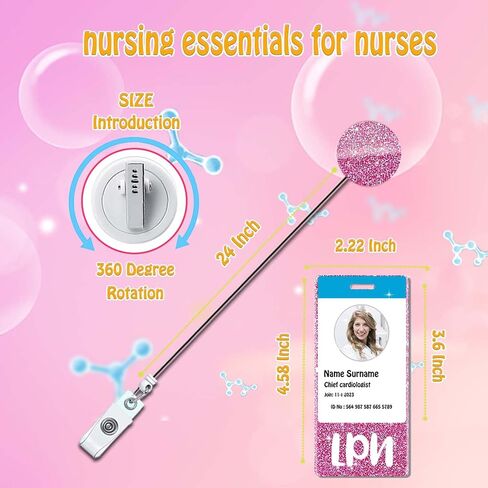 LPN Badge Card and Badge Reel Set LPN Badge Buddy Purple Nurse Vertical Badge Buddies Badge Reels Retractable for Nurses Medical Glitter Badge Cards Holder ID Name Card Nursing Gifts AL180 in Kuwait
