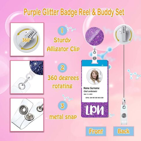 LPN Badge Card and Badge Reel Set LPN Badge Buddy Purple Nurse Vertical Badge Buddies Badge Reels Retractable for Nurses Medical Glitter Badge Cards Holder ID Name Card Nursing Gifts AL180 in Kuwait