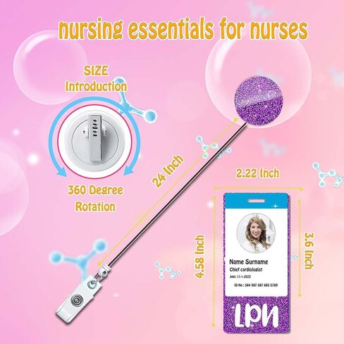 LPN Badge Card and Badge Reel Set LPN Badge Buddy Purple Nurse Vertical Badge Buddies Badge Reels Retractable for Nurses Medical Glitter Badge Cards Holder ID Name Card Nursing Gifts AL180 in Kuwait