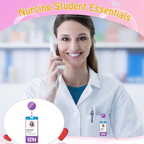 LPN Badge Card and Badge Reel Set LPN Badge Buddy Purple Nurse Vertical Badge Buddies Badge Reels Retractable for Nurses Medical Glitter Badge Cards Holder ID Name Card Nursing Gifts AL180 in Kuwait