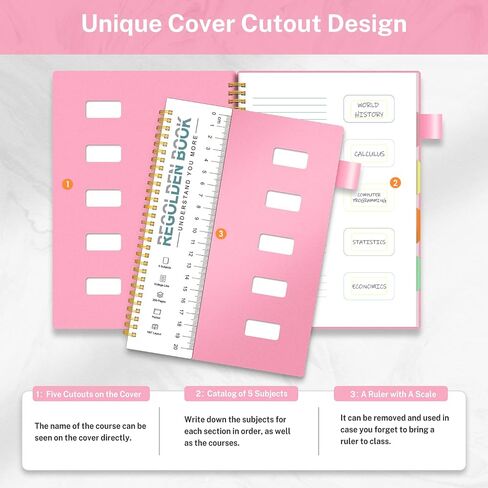 Regolden-Book Spiral Notebook College Ruled, 5 Subject Notebook for School Office Supplies with Pocket Dividers Ruler, 150 Pages, 8.5x5.5, Black in Saudi Arabia