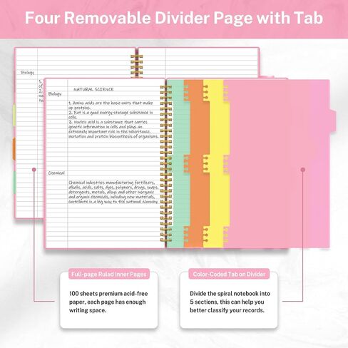 Regolden-Book Spiral Notebook College Ruled, 5 Subject Notebook for School Office Supplies with Pocket Dividers Ruler, 150 Pages, 8.5x5.5, Black in Saudi Arabia