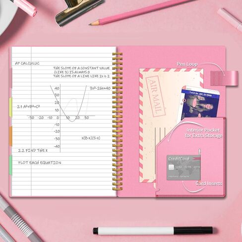 Regolden-Book Spiral Notebook College Ruled, 5 Subject Notebook for School Office Supplies with Pocket Dividers Ruler, 150 Pages, 8.5x5.5, Black in Saudi Arabia