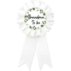 Eucalyptus Grandma to Be Tinplate Badge Pin, Grandma to Be Pin for Women, Greenery Gender Reveal Brooch Button Pin, White Rosette New Grandma Button for Baby Shower/Newborn Baby Party Celebration