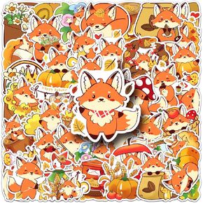 Fox Stickers Pack, 50 Pcs Kawaii Fox Stickers for Boys Girls, Cartoon Wildlife Animal Waterproof Vinyl Decals for Water Bottle Luggage Computer Skateboard Laptop Phone Guitar