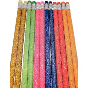 Sparkle Glitter Fun #2 Lead 7.5" Pencils (12 Pack) 6 Glitter Colors: Yellow, Red, Pink, Green, Blue and Orange! (12)
