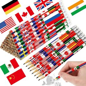 Outus International World Flags Pencils with Erasers - American, France, China, India - Around the World Pencils - Back to School Supplies for Schools - First Day, 4th of July (240 Pcs)