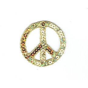 Sequin Peace Sign, Embroidered, Iron on Patch (Silver)