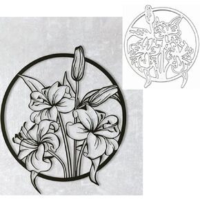 Flower Circle Metal Die Cuts, Lily Flower Leaves Round Wreath Frame Background Cutting Dies Cut Stencils for DIY Scrapbooking Album Embossing Paper Dies Card Making