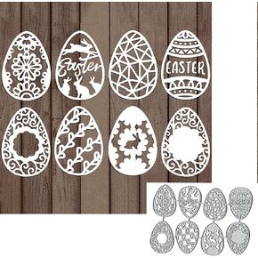 DDeehs 8PCS Beautiful Egg Metal Die Cuts, Easter Bunny Eggs Rabbit Flower Lace Cutting Dies, Scrapbooking Album Decorative Embossing Paper Dies for Card Making