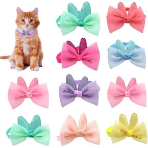 Dog Bow Ties,10 Pcs Cute Pet Bow Ties with Adjustable Collar Easter Bunny Ears Dog Bow Ties for Small Dogs Boys and Girls Cats(Random Color)
