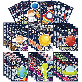 32 Sheets Space Stickers for Kids Boys, Planets Astronaut Spaceship Outer Space Theme Party Decorations for Water Bottles Laptop Birthday Party Favor