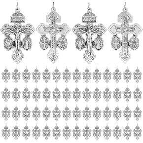 Loetere 60 Pcs Catholic Crucifix for Rosary Making Bulk 2.2 Inch Cross Charms Pendants Pardon Crucifix for Rosaries Jewelry Making DIY Charms Crafts Supplies