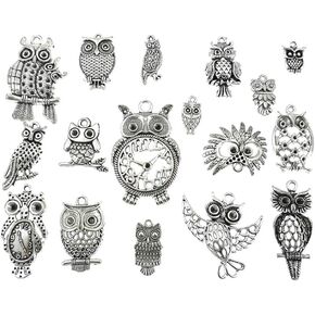 ALIMITOPIA Night Owl Charm Bird of Minerva DIY Jewelry Making Charm Pendant for Handmade Necklace Bracelet Accessaries(17pcs,Silver Tone)