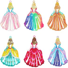 48pcs Hollow Princess Dress Charms Multicolor Princess Pendants Colorful Jewelry Making Accessories for Earrings Bookmarks Packaging Décor Hanging Décor