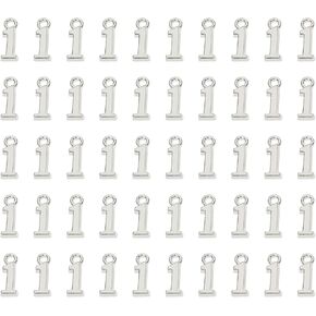 Shapenty Number 1 Charms Alloy Metal Number Charm Pendants for DIY Craft Keychain Brooch Bracelet Wristbands Necklace Earring Jewelry Making Finding, 50PCS