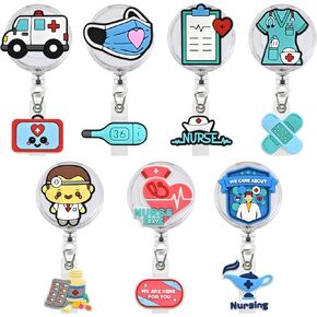 7pcs Phrase Retractable Badge Holders. Retractable Badge Reel, Badge Reel Holder for Teacher and Nurses, Clip-on Name Badge Holder for Office