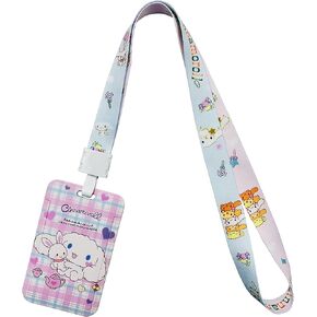 Cinamorol Lanyard مع حامل الهوية ، حبل لطيف لشارات الهوية للنساء والرجل ، حبل شارة Lanyard لـ Keys و Kawaii Lanyard و Anime Lanyard و Pink و Blue Lanyard مع شارات الهوية