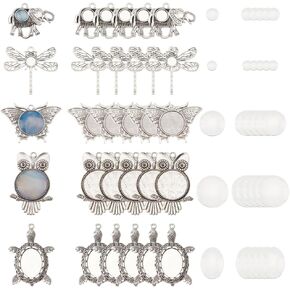 PH PandaHall 30pcs 5 Styles Animal Photo Charms Blank Bezel Owl Pendant Trays Turtle Cabochon Blanks Elephant Butterfly Dragonfly Pendant Trays Cabochon Bezel Settings for DIY Wedding Jewelry Making