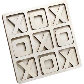 JEVERGN 8.66 Inches Tic Tac Toe Game with Stand, Wooden Tic Tac Toe Board Game Decor, Rustic Coffee Table Game, Two Ways to Play