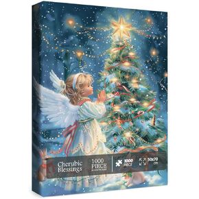 Christmas Angel Puzzle for Adults 1000 Pieces, Holiday Winter Jigsaw Puzzle, Cuter Bunny Pretty Christmas Tree Religious Puzzle