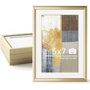 18x24 inch Metal Poster Frame - 18 x 24 Thin Aluminum Picture Frames Matted for 16x20 Photos, Artworks, Prints, Puzzle - High Definition Plexiglass - Vertical and Horizontal Display - Wall Hook Hanging Hardware Included - Gold, Set of 4